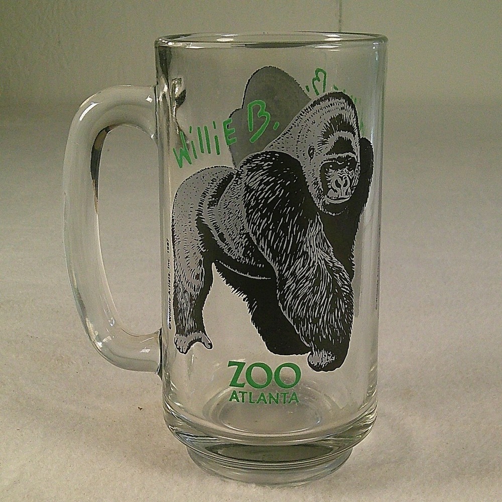 Vintage 1987 Zoo Atlanta Willie B Gorilla Glass Beer Mug Stein Souvenir 5.5 Inch